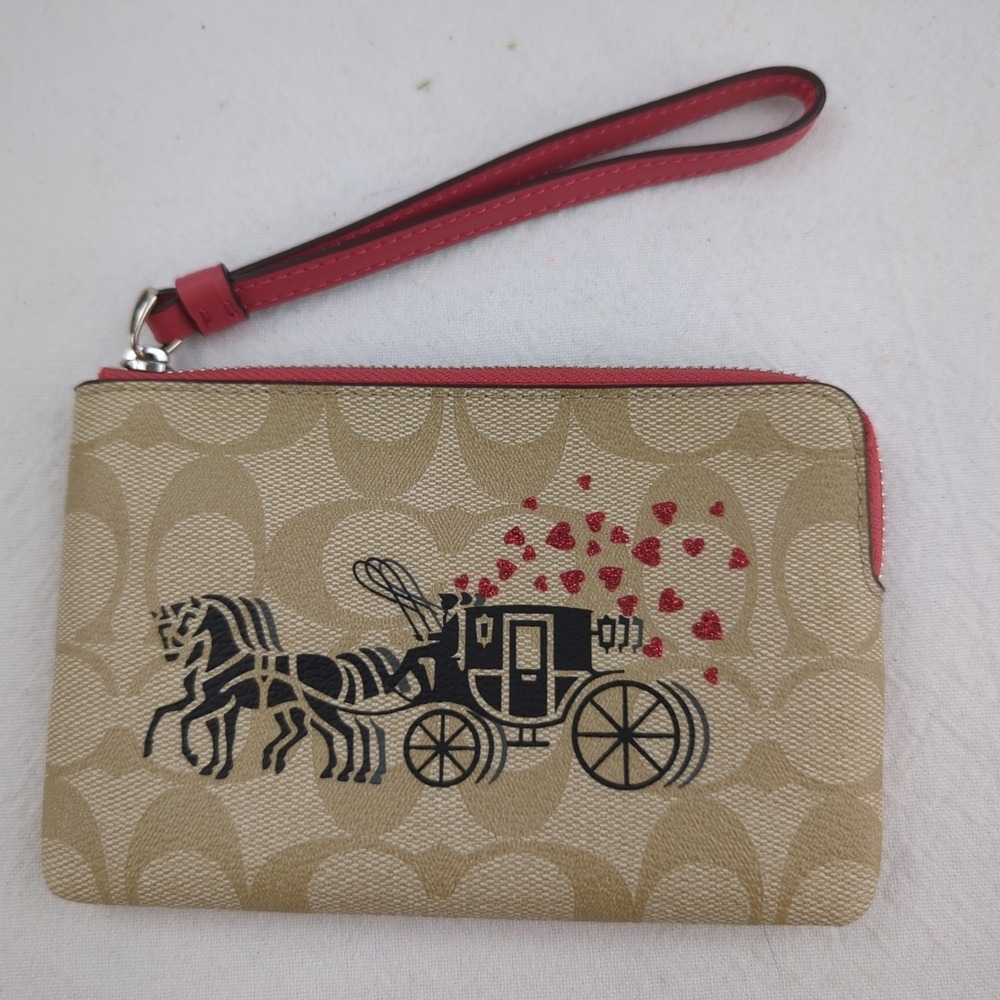 Coach Beige Wristlet with Red and Black Design